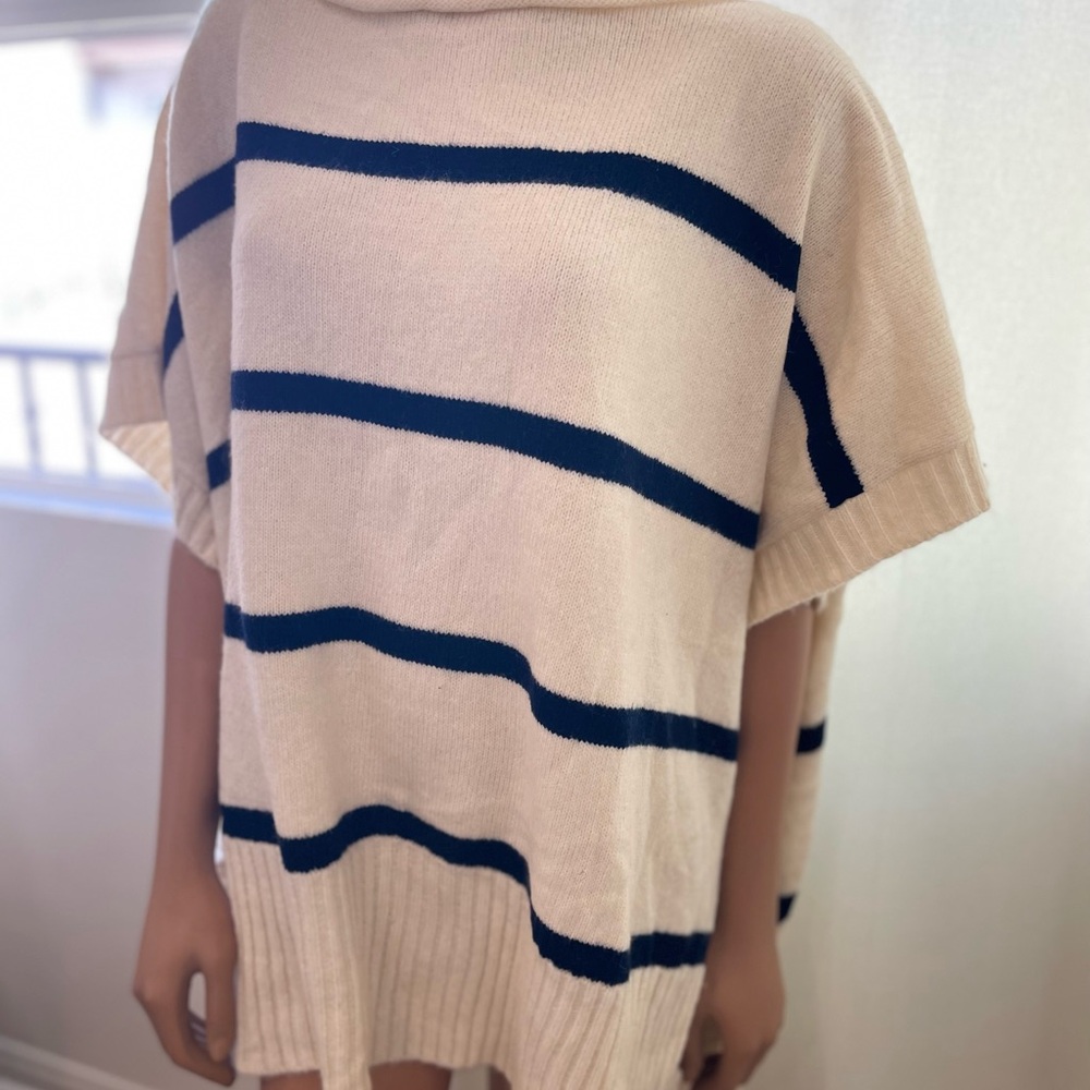 LOFT Cream and Black Striped Poncho